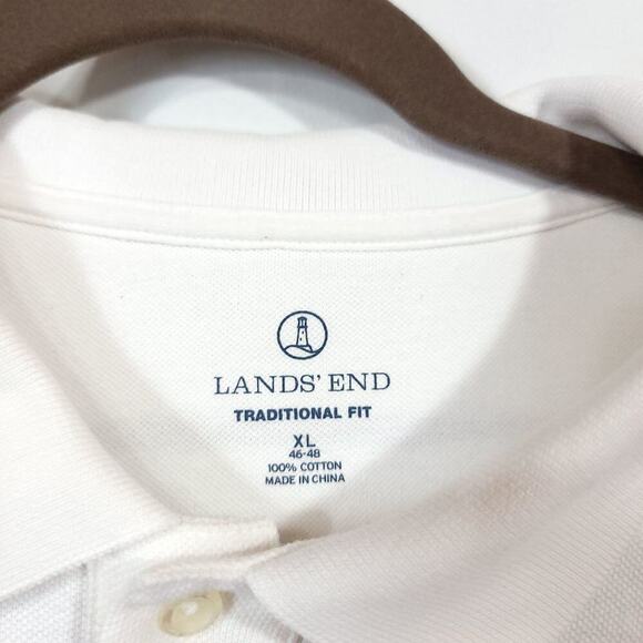 Lands End Polo Mens Shirt Size Xl Striped White Red Navy Used Collared Cotton - Picture 6 of 9